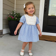 Blue Gingham Baby Romper & Dress, Sweet Lace Ruffle Outfit - 90cm (18-24 months)
